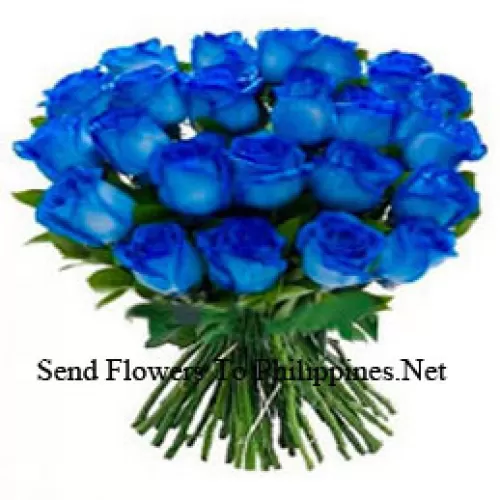 A Beautiful Bunch Of 24 Blue Roses With Seasonal Fillers