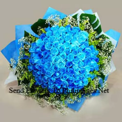 A Beautiful Bunch Of 100 Blue Roses With Seasonal Fillers