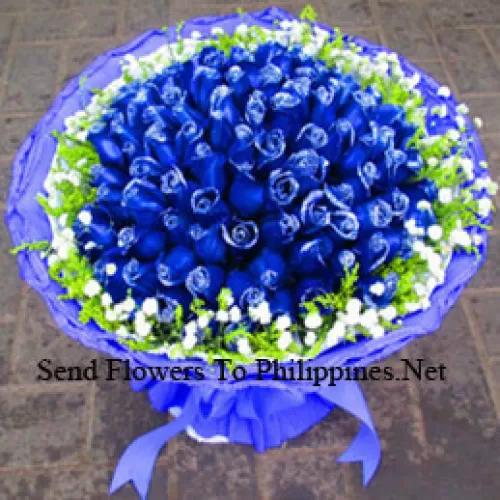 A Beautiful Bunch Of 100 Blue Roses With Seasonal Fillers
