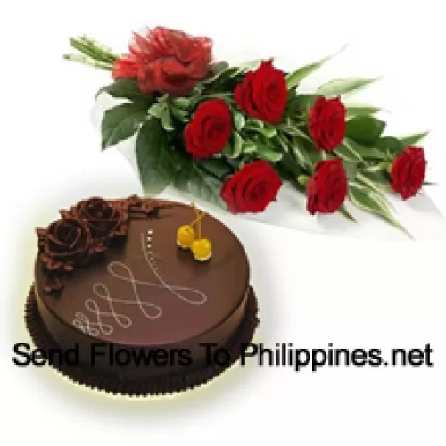 A Beautiful Hand Bunch Of 6 Red Roses Along With 1 Lb. (1/2 Kg) Chocolate Cake (Please note that cake delivery is only available for Metro Manila Region. Any cake delivery orders outside Metro Manila will be substituted with Chocolate Brownie Cake without cream or the recipient shall be offered a Red Ribbon Voucher enough to buy the same cake)