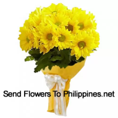 A Beautiful Hand Bunch Of 18 Yellow Gerberas With Seasonal Fillers