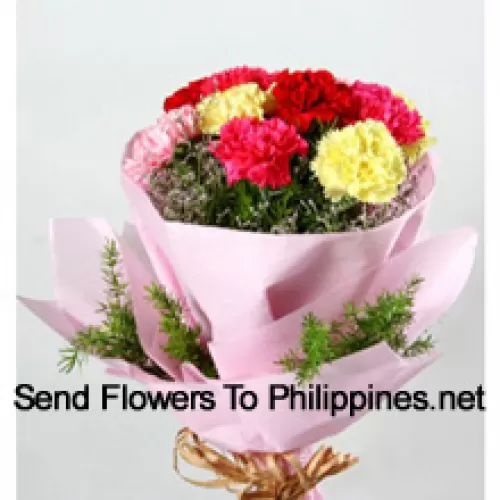 Bunch Of 12 Mixed Colored Carnations With Seasonal Fillers