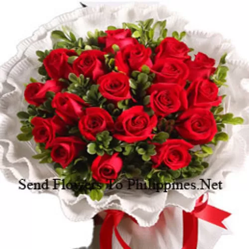A Beautiful Bunch Of 18 Red Roses With Seasonal Fillers