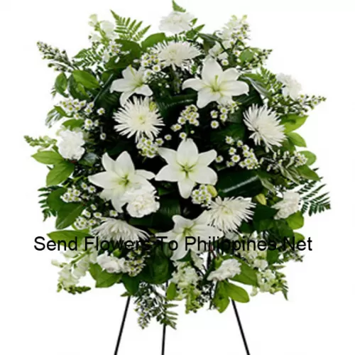 A Beautiful Sympathy Flower Arrangement That Comes With A Stand (Metro Manila Delivery Only, For Deliveries Outside Manila The Product May Be Substituted With Other Sympathy Arrangement Of Same Value)