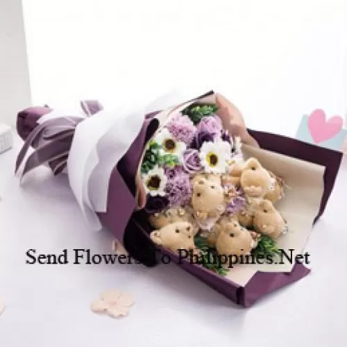 A Beautiful Bunch Of Teddy Bear And Assorted Flowers