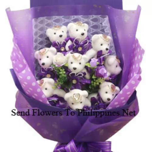 A Beautiful Teddy Bear Bouquet In Purple Theme