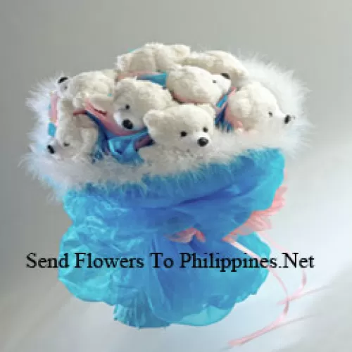 A Beautiful Teddy Bear Bouquet In Blue Theme