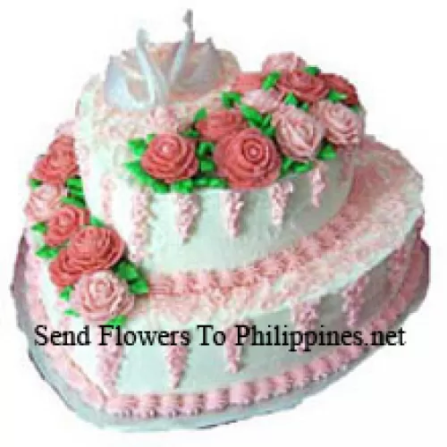 4 Kg (8.8 Lbs) Two Tier Heart Shaped Cake (Please note that cake delivery is only available for Metro Manila Region. Any cake delivery orders outside Metro Manila will be substituted with Chocolate Brownie Cake without cream or the recipient shall be offered a Red Ribbon Voucher enough to buy the same cake)