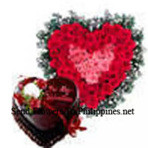 Heart Shaped Arrangement Of 50 Red Roses And A 1 Kg (2.2 Lbs) Chocolate Truffle Cake (Please note that cake delivery is only available for Metro Manila Region. Any cake delivery orders outside Metro Manila will be substituted with Chocolate Brownie Cake without cream or the recipient shall be offered a Red Ribbon Voucher enough to buy the same cake)