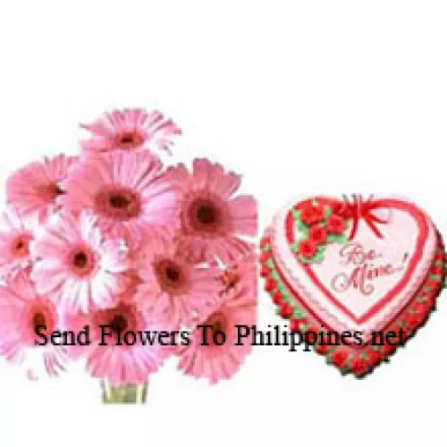 12 Daisies In A Vase With A 1 Kg (2.2 Lbs) Strawberry Cake (Please note that cake delivery is only available for Metro Manila Region. Any cake delivery orders outside Metro Manila will be substituted with Chocolate Brownie Cake without cream or the recipient shall be offered a Red Ribbon Voucher enough to buy the same cake)