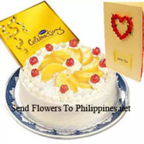 1 Kg Pineapple Cake, A Box Of Cadbury's Celebration And A Free Greeting Card (Please note that cake delivery is only available for Metro Manila Region. Any cake delivery orders outside Metro Manila will be substituted with Chocolate Brownie Cake without cream or the recipient shall be offered a Red Ribbon Voucher enough to buy the same cake)