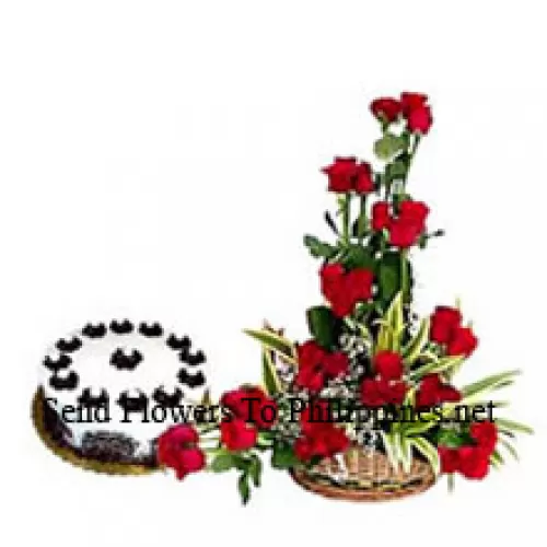 Basket Of 30 Red Roses Along With A Yummy Half Kg Cream Cake (Please note that cake delivery is only available for Metro Manila Region. Any cake delivery orders outside Metro Manila will be substituted with Chocolate Brownie Cake without cream or the recipient shall be offered a Red Ribbon Voucher enough to buy the same cake)
