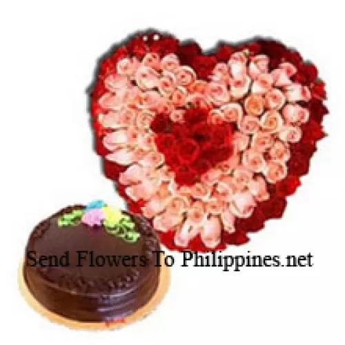 Heart Shaped Arrangement Of 150 Roses (Red And Pink) Along With Delicious 1 Kg Chocolate Truffle Cake (Please note that cake delivery is only available for Metro Manila Region. Any cake delivery orders outside Metro Manila will be substituted with Chocolate Brownie Cake without cream or the recipient shall be offered a Red Ribbon Voucher enough to buy the same cake)