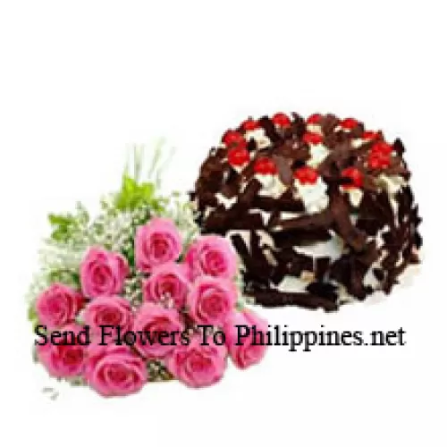 Bunch Of 12 Pink Roses Along With 1 Kg Chocolate Crisp Cake (Please note that cake delivery is only available for Metro Manila Region. Any cake delivery orders outside Metro Manila will be substituted with Chocolate Brownie Cake without cream or the recipient shall be offered a Red Ribbon Voucher enough to buy the same cake)