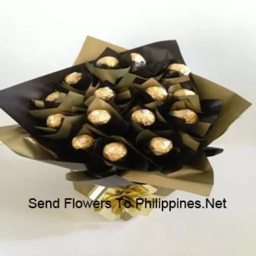 This bouquet is beautifully wrapped with 16 delicious Italian made chocolate Ferrero Rocher which has pistachio, crunchy titbits almond and whole pistachios in it