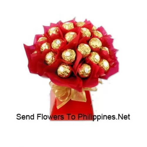 This bouquet is beautifully wrapped with 24 delicious Italian made chocolate Ferrero Rocher which has pistachio, crunchy titbits almond and whole pistachios in it