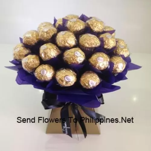 This bouquet is beautifully wrapped with 36 delicious Italian made chocolate Ferrero Rocher which has pistachio, crunchy titbits almond and whole pistachios in it